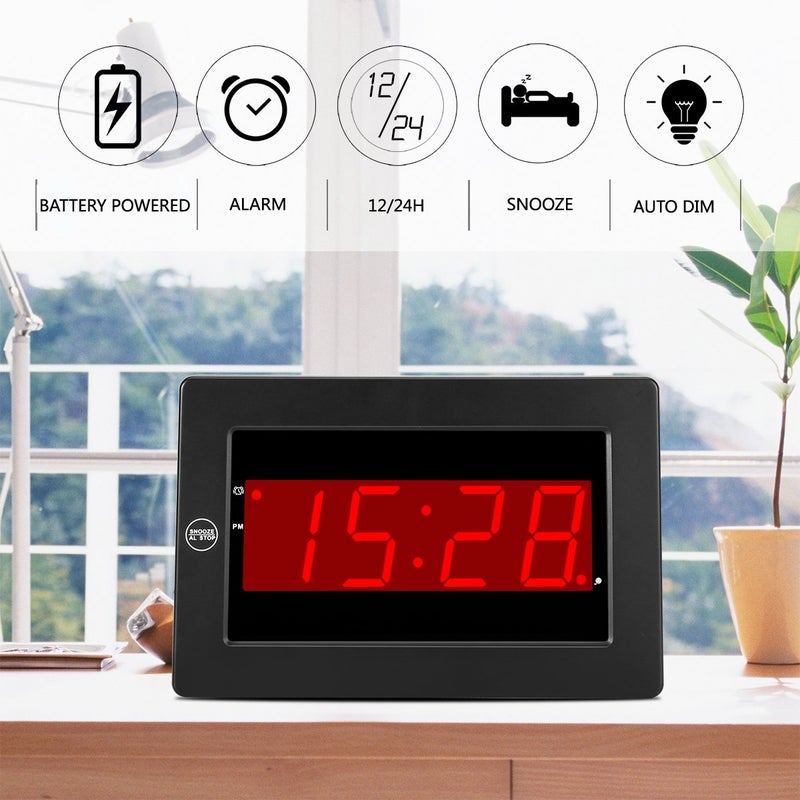 Timegyro Digital Wall Clock Battery Operated - LED Display Digital Alarm Clock Battery Powered Only, Brightness Adjustable, 12/24Hr - Image 2